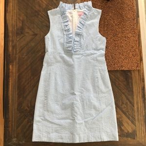 Lilly Pulitzer Blue Seersucker Adeline Dress Sz 8
